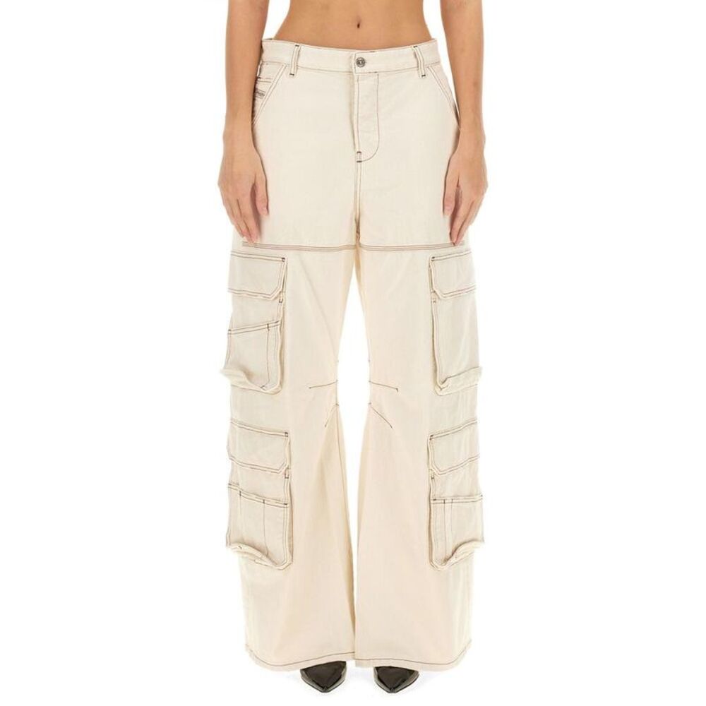 DIESEL Women's Wide-Leg Cargo Pants with Contrast Stitching Women WHITE